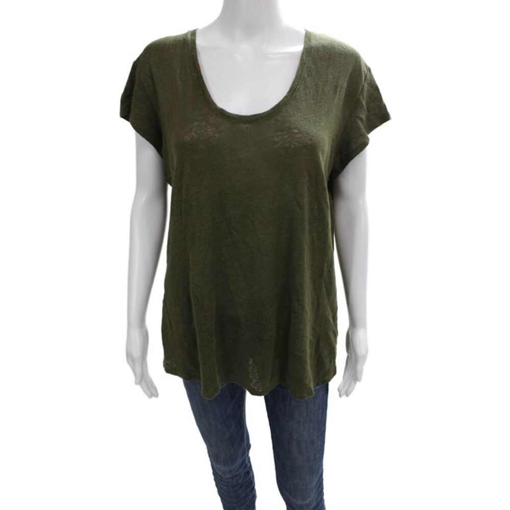 Steven Alan Women Basic Linen Scoop Neck Short Sleeve T-Shirt Green Size M